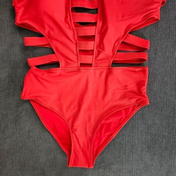 Tinibikini orange red strappy cut out one piece women's extra small XS swimsuit - Picture 11 of 11